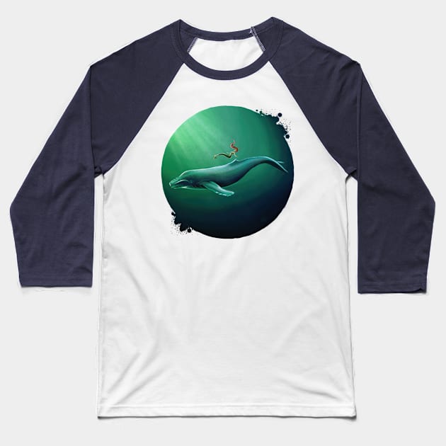 Mermaid and whale Baseball T-Shirt by Woojah_art